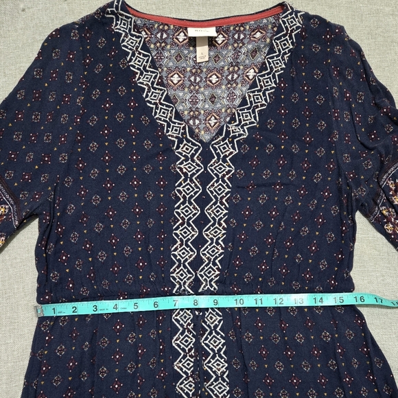 Knox Rose Boho Print Dress Embroidery Blue Midi Size Large - Picture 14 of 16